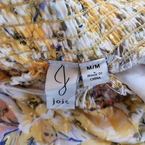 Joie Crop Top Floral Blouse Smocked Off The Shoulder Flowy - Picture 5 of 12